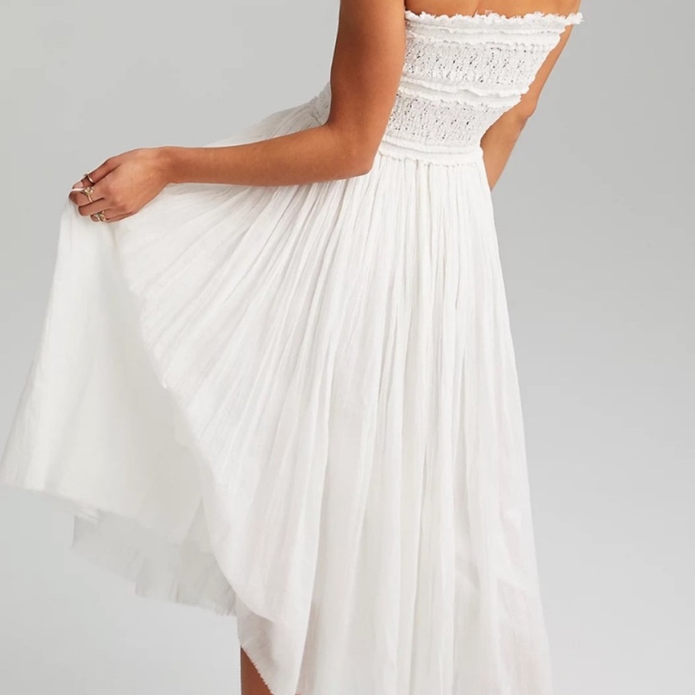 Free People Whitish Cream Smocked Strapless Pleated Midi Convertible Skirt/Dress